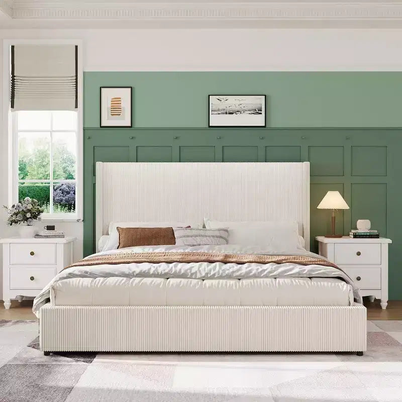 Acekool Letto contenitore imbottito in velluto a coste con cassetti, Struttura letto moderna a piattaforma
