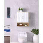 Pensile da bagno scanalato con 2 ante e ripiano regolabile, moderno armadietto dei medicinali, pensili da cucina a 3 livelli, armadietto da parete sopra il WC