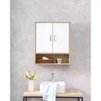 Pensile da bagno scanalato con 2 ante e ripiano regolabile, moderno armadietto dei medicinali, pensili da cucina a 3 livelli, armadietto da parete sopra il WC