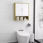 Pensile da bagno scanalato con 2 ante e ripiano regolabile, moderno armadietto dei medicinali, pensili da cucina a 3 livelli, armadietto da parete sopra il WC