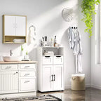 Pensile da bagno scanalato con 2 ante e ripiano regolabile, moderno armadietto dei medicinali, pensili da cucina a 3 livelli, armadietto da parete sopra il WC