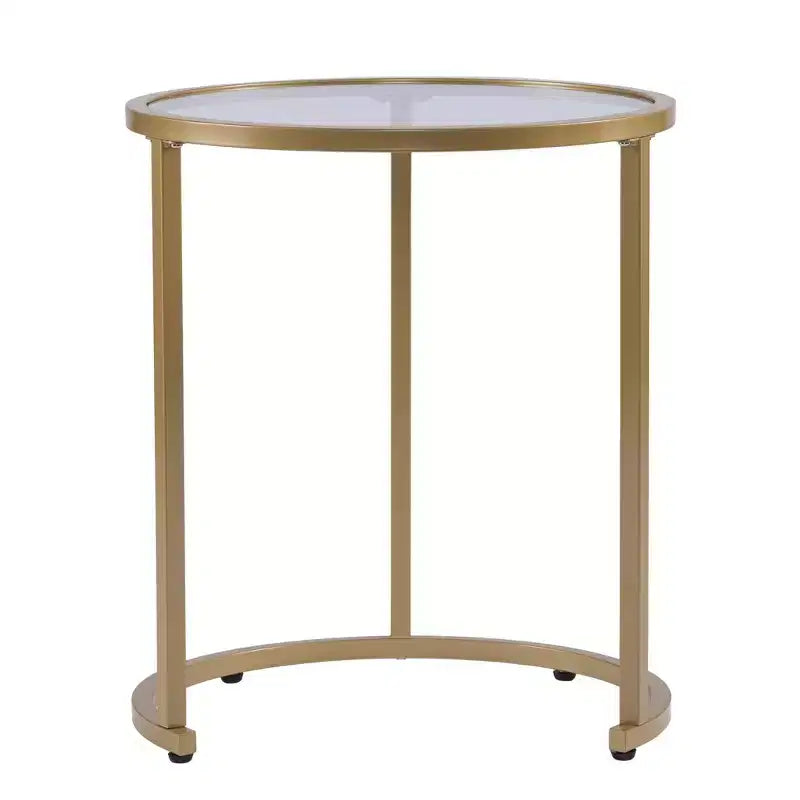 HomeRoots Set Of Two 23 Gold Glass And Steel Round Nested Tables