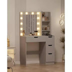 Toeletta con Specchio e Luci - Scrivania da Trucco con 4 Cassetti, Presa di Corrente Integrata, Illuminazione LED Regolabile, per Camera da Letto