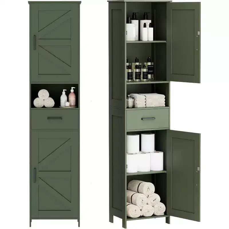 Mobiletto bagno Dcolora 67 H con 2 ante scorrevoli e 1 cassetto, mobile salvaspazio sottile, ripiani regolabili, armadietto da terra per il bagno