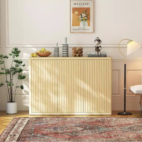 46.7 Wood Buffet Sideboard Cabinet with Storage, Modern Fluted Accent Credenza with Adjustable Shelves and 3 Doors, Coffee Bar for Home Natural