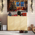 Mobile Credenza in Legno 46,7 con Ante, Madia Moderna Scanalata con Ripiani Regolabili e 3 Porte, Mobile Bar per Casa Naturale