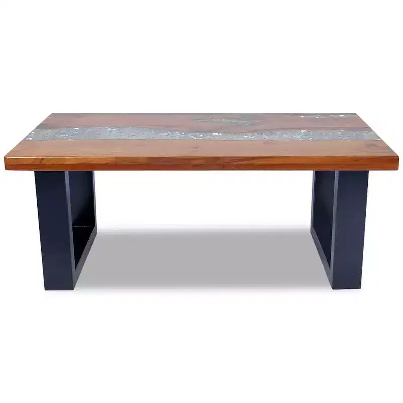 Tavolino da salotto multicolore in teak massiccio e legno di mango con resina trasparente
