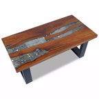 Tavolino da salotto multicolore in teak massiccio e legno di mango con resina trasparente