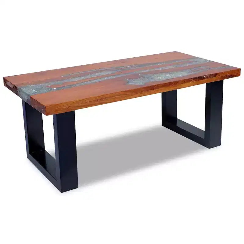 Tavolino da salotto multicolore in teak massiccio e legno di mango con resina trasparente