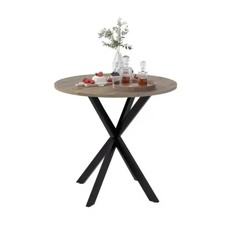 CuisinSmart 31.5Inch Modern Dining Table, Minimalist Style Round Kitchen Table With Metal Crossed Legs For Home Living Room Kitchen Dining Room