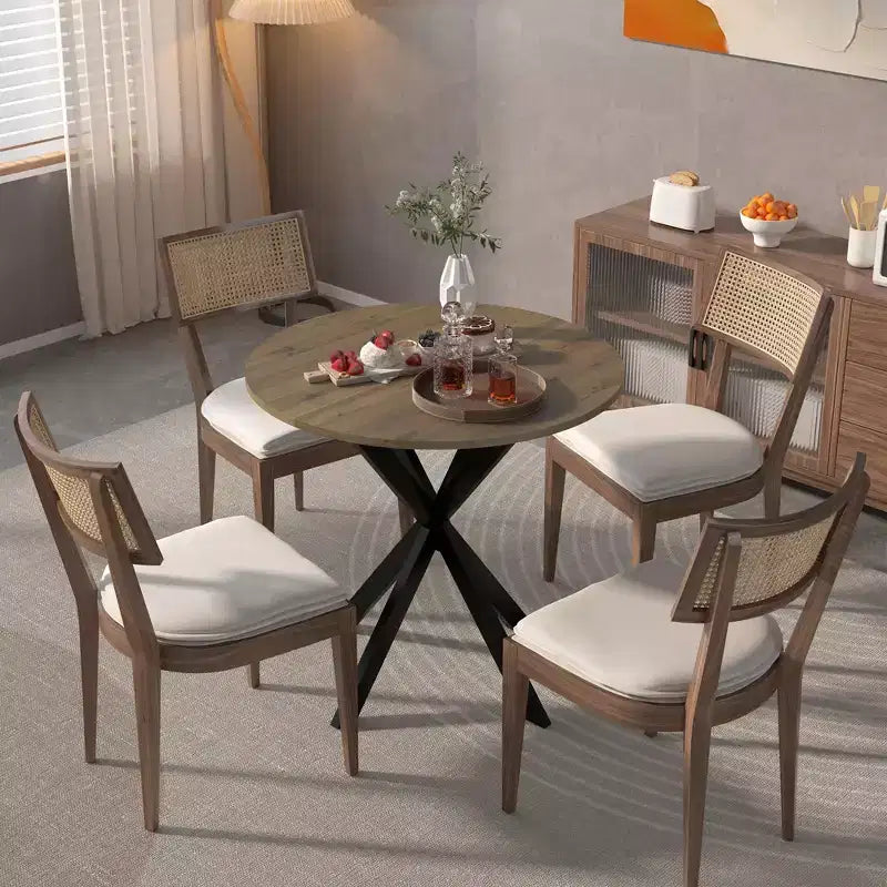 CuisinSmart Tavolo da pranzo moderno da 31,5 pollici, tavolo da cucina rotondo in stile minimalista con gambe incrociate in metallo per soggiorno, cucina, sala da pranzo di casa