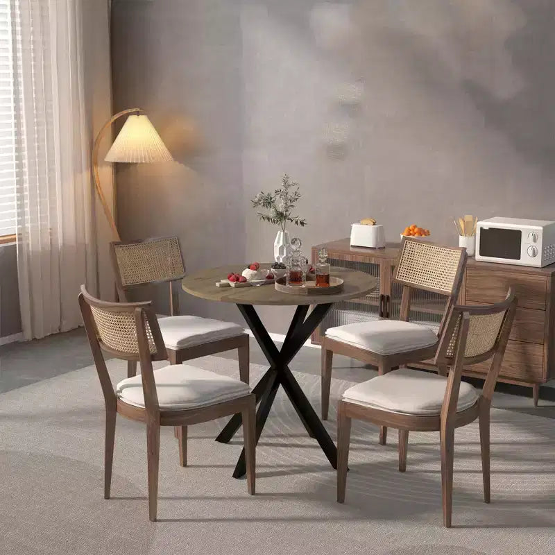 CuisinSmart Tavolo da pranzo moderno da 31,5 pollici, tavolo da cucina rotondo in stile minimalista con gambe incrociate in metallo per soggiorno, cucina, sala da pranzo di casa