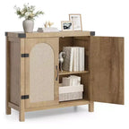 Mobile buffet in rattan con contenitore, Credenza con ante in rattan sintetico, Ripiani regolabili per soggiorno, sala da pranzo, corridoio, Nero