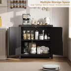 Mobile buffet in rattan con contenitore, Credenza con ante in rattan sintetico, Ripiani regolabili per soggiorno, sala da pranzo, corridoio, Nero