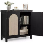 Mobile buffet in rattan con contenitore, Credenza con ante in rattan sintetico, Ripiani regolabili per soggiorno, sala da pranzo, corridoio, Nero