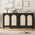 Rattan Buffet Cabinet with Storage, Sideboard with Synthetic Rattan-Accent Doors, Adjustable Shelves for Living Room Dining Room Hallway, Black