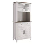 GustoWave 72 Tall Kitchen Bar Cabinet Hutch Featuring 4 Glass Doors & 1 Drawer, Modern Wood Pantry Coffee Cabinet with Ample Storage, White