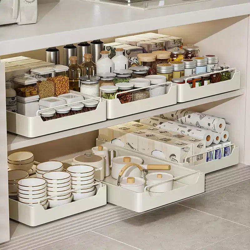 COZONY Organizer Estraibile per Armadio con Pellicola Adesiva, Ripiani Contenitori Estraibili Resistenti per Dispensa Cucina, Nessuna Perforazione Richiesta