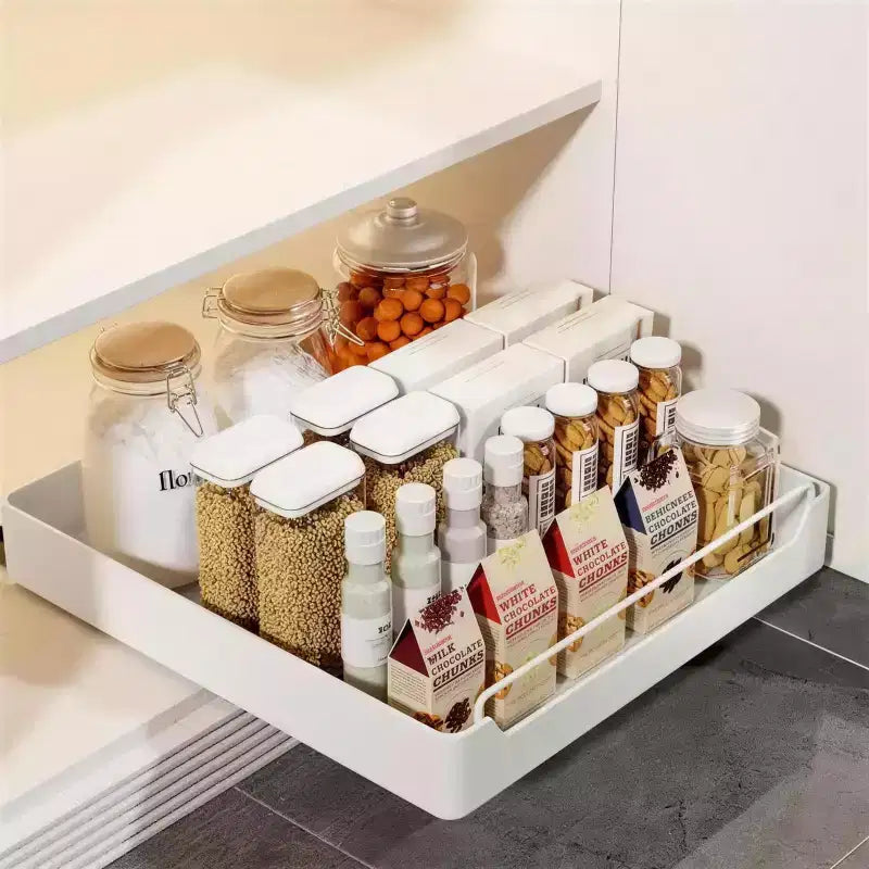 COZONY Organizer Estraibile per Armadio con Pellicola Adesiva, Ripiani Contenitori Estraibili Resistenti per Dispensa Cucina, Nessuna Perforazione Richiesta