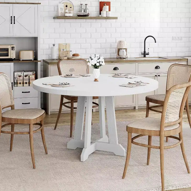 CuisinSmart Tavolo da pranzo rotondo rustico da 47'' per 4-6 persone, grande tavolo in legno con gambe robuste, per sala da pranzo, senza sedie