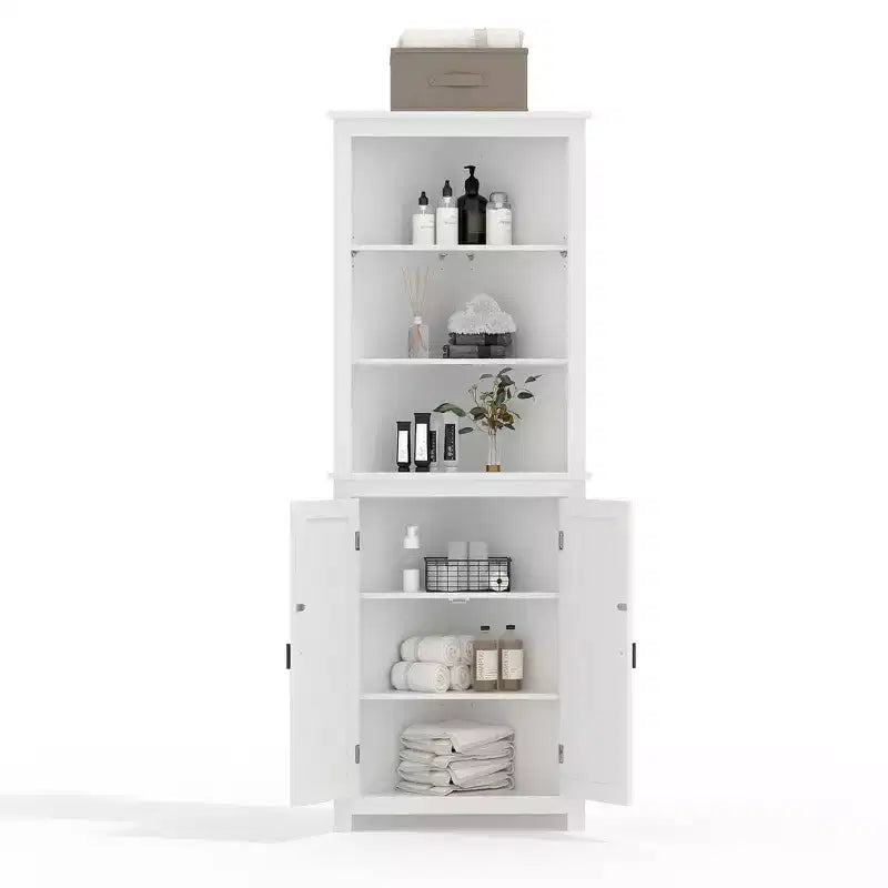 GustoWave 64 Mobile angolare alto da fattoria con 2 ante a scomparsa, credenza con ripiani regolabili, mobile contenitore da fattoria, bianco