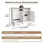 COZONY Credenza a buffet con presa di corrente, Madia moderna in stile rustico con cassetti e ante scorrevoli, Mobile contenitore con ripiani regolabili per cucina e soggiorno, Bianco