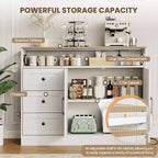 COZONY Credenza a buffet con presa di corrente, Madia moderna in stile rustico con cassetti e ante scorrevoli, Mobile contenitore con ripiani regolabili per cucina e soggiorno, Bianco