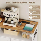 COZONY Credenza a buffet con presa di corrente, Madia moderna in stile rustico con cassetti e ante scorrevoli, Mobile contenitore con ripiani regolabili per cucina e soggiorno, Bianco