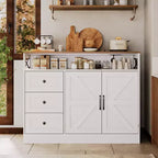COZONY Credenza a buffet con presa di corrente, Madia moderna in stile rustico con cassetti e ante scorrevoli, Mobile contenitore con ripiani regolabili per cucina e soggiorno, Bianco