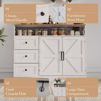 COZONY Credenza a buffet con presa di corrente, Madia moderna in stile rustico con cassetti e ante scorrevoli, Mobile contenitore con ripiani regolabili per cucina e soggiorno, Bianco