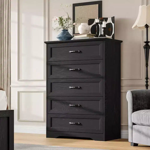 Commode à 6 tiroirs pour chambre à coucher, commode avec poignée métallique large, commode en bois moderne de style rustique, texture naturelle, organisateur de rangement pour chambre à coucher