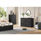 Comò a 6 cassetti per camera da letto, cassettiera con ampia maniglia in metallo, comò moderno in legno stile rustico, texture naturale, organizer per camera da letto
