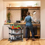 Carrello di servizio multiuso con ruota freno, carrello di servizio mobile resistente da 3 ripiani con capacità di 360 libbre e ruote girevoli a 360°, carrello per alimenti per ristoranti