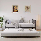 Letto a giorno in metallo matrimoniale, letto a giorno con letto estraibile, con elegante testiera, struttura divano letto, per soggiorno, camera da letto e camera degli ospiti