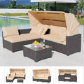 GustoWave 6 Pieces Patio Furniture Set,Wicker Patio Furniture Sofa with Retractable Canopy,Cushions and Tea Table with Storage,2 Adjustable Backrest
