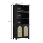 Libreria Alta a 5 Ripiani con Ante, Armadietto e Libreria per Soggiorno o Ufficio, Scaffali in Legno con Design in Rattan