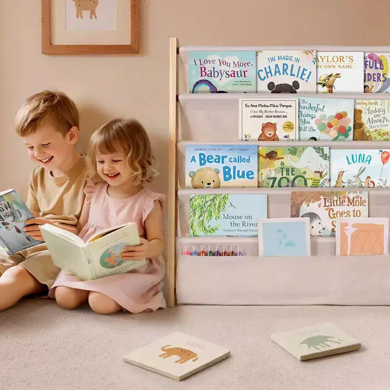 GOTGELIF Scaffale/Libreria a 4/5 Livelli per Bambini - Legno massiccio, libreria compatta, ripiani aperti