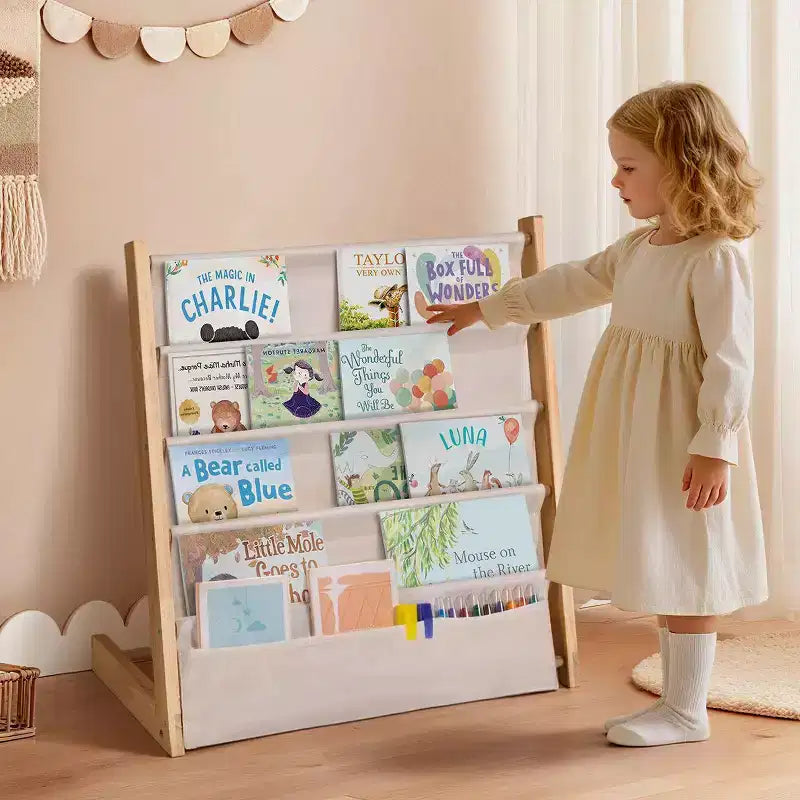 GOTGELIF Scaffale/Libreria a 4/5 Livelli per Bambini - Legno massiccio, libreria compatta, ripiani aperti