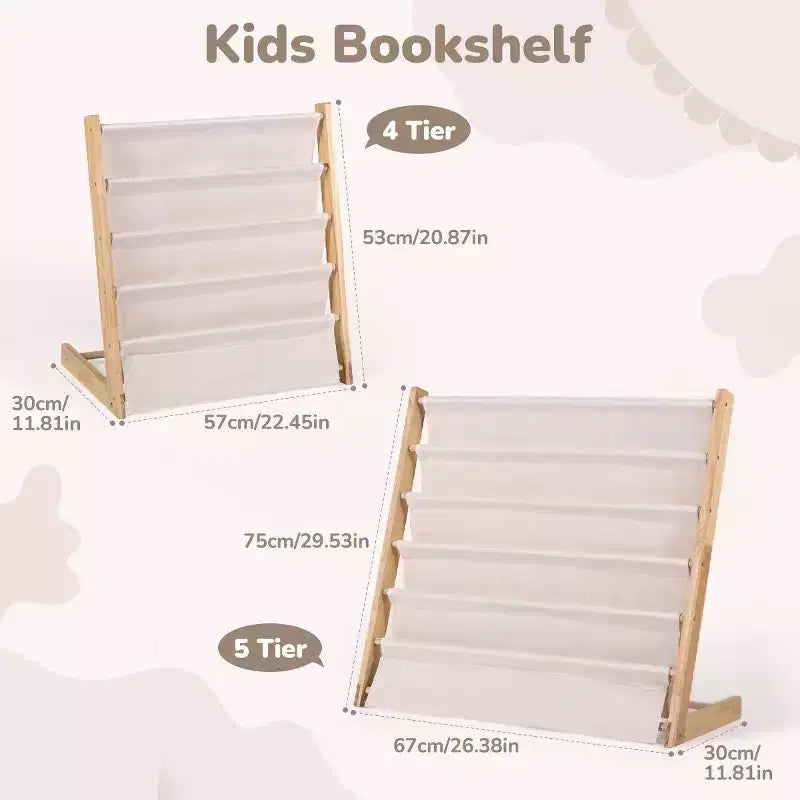GOTGELIF Scaffale/Libreria a 4/5 Livelli per Bambini - Legno massiccio, libreria compatta, ripiani aperti
