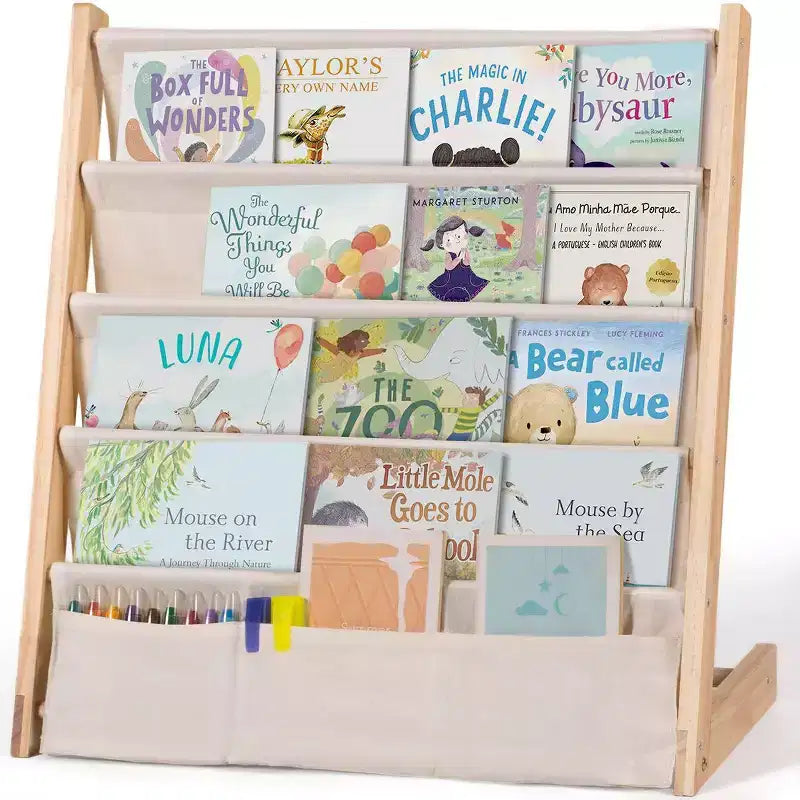 GOTGELIF Scaffale/Libreria a 4/5 Livelli per Bambini - Legno massiccio, libreria compatta, ripiani aperti