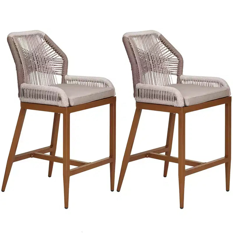 GustoWave Sgabelli da Bar Altezza Bancone Set da 2, Sgabelli da Bar Altezza Bancone in Corda Boho, Sgabelli da Bar Moderni in Alluminio Intrecciato in Rattan con Schienale e Braccioli