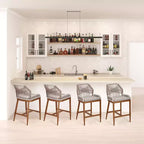 GustoWave Sgabelli da Bar Altezza Bancone Set da 2, Sgabelli da Bar Altezza Bancone in Corda Boho, Sgabelli da Bar Moderni in Alluminio Intrecciato in Rattan con Schienale e Braccioli