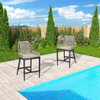 GustoWave Sgabelli da Bar Altezza Bancone Set da 2, Sgabelli da Bar Altezza Bancone in Corda Boho, Sgabelli da Bar Moderni in Alluminio Intrecciato in Rattan con Schienale e Braccioli