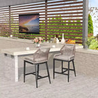GustoWave Sgabelli da Bar Altezza Bancone Set da 2, Sgabelli da Bar Altezza Bancone in Corda Boho, Sgabelli da Bar Moderni in Alluminio Intrecciato in Rattan con Schienale e Braccioli