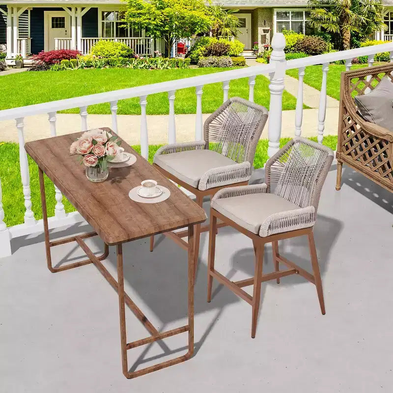GustoWave Sgabelli da Bar Altezza Bancone Set da 2, Sgabelli da Bar Altezza Bancone in Corda Boho, Sgabelli da Bar Moderni in Alluminio Intrecciato in Rattan con Schienale e Braccioli