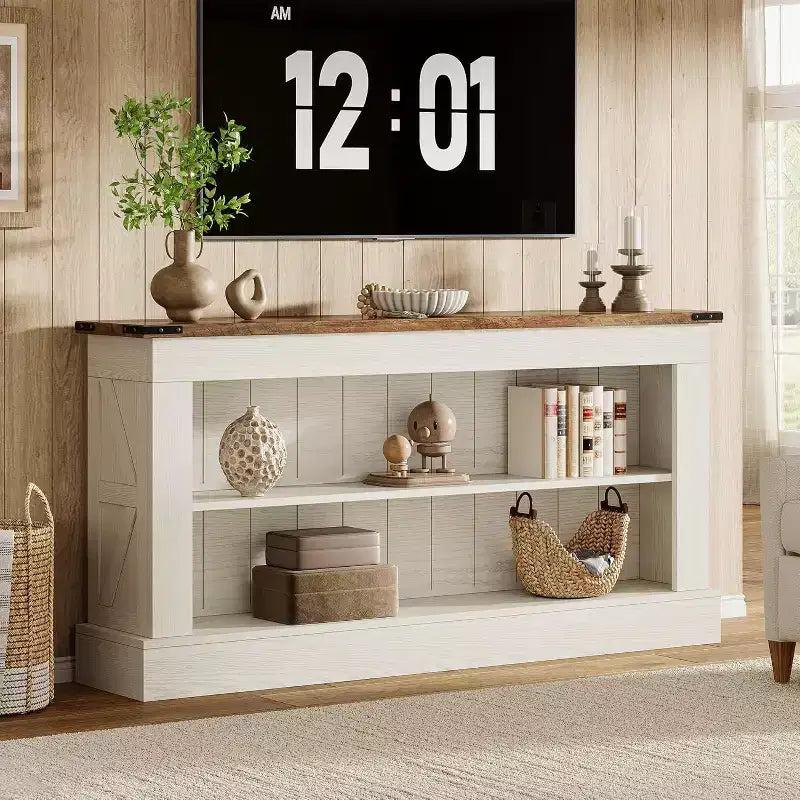 Lantine Farmhouse TV Stand for 70-Inch TV, 63 Entertainment Center with Storage, Modern Media Console Table for Living Room, Bedroom (White)