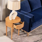 GDFStudio Rossville 18 Round Rattan and Wood Drawer Side Table