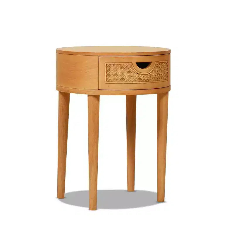 GDFStudio Rossville 18 Tavolino Rotondo con Cassetto in Rattan e Legno