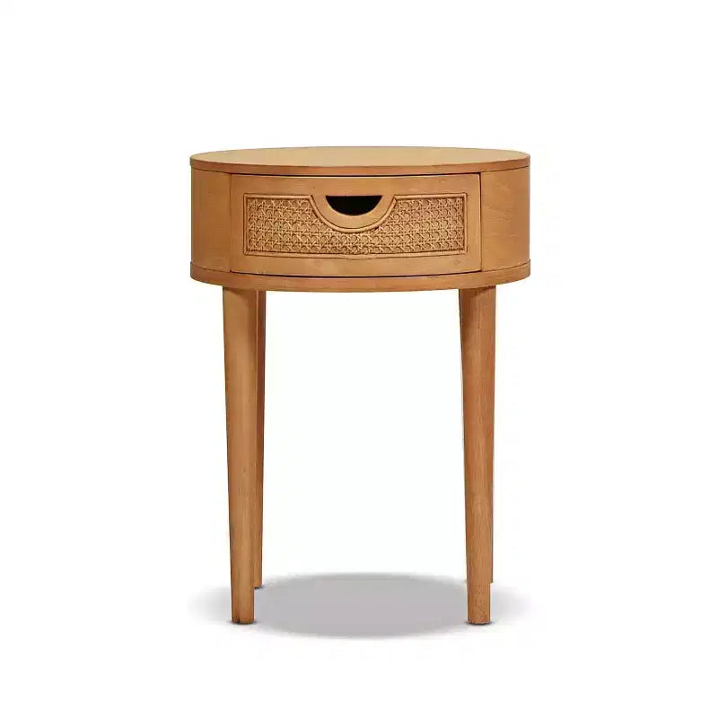 GDFStudio Rossville 18 Tavolino Rotondo con Cassetto in Rattan e Legno