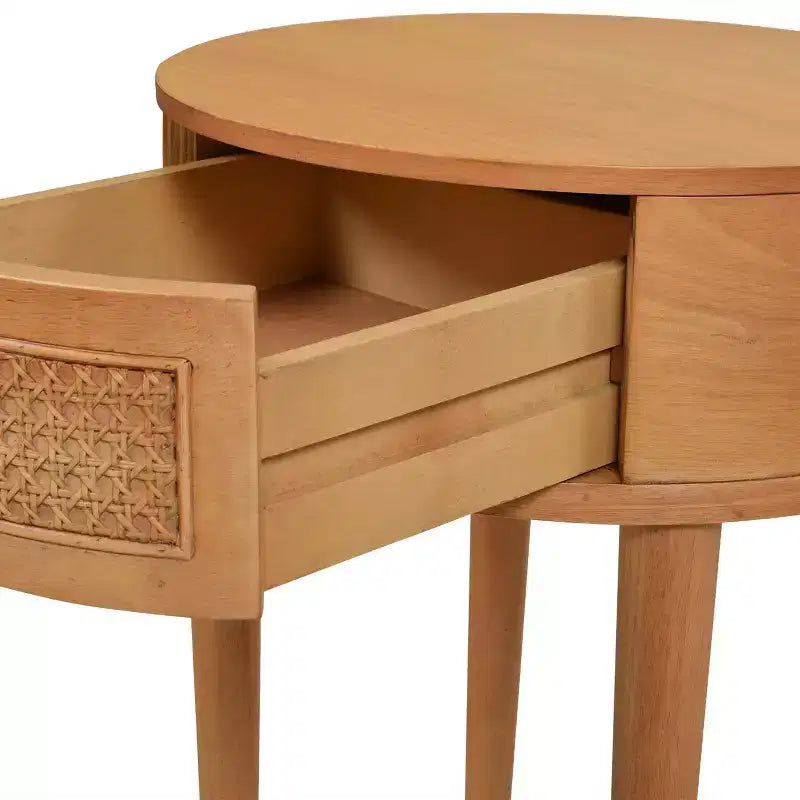 GDFStudio Rossville 18 Tavolino Rotondo con Cassetto in Rattan e Legno